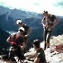 Corso di alpinismo in Val di Fassa, maggio 1983: sosta in vetta (Torri di Sella). 